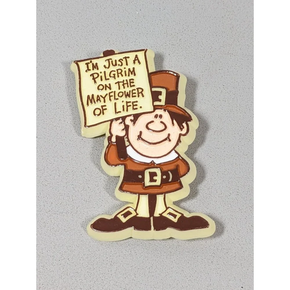 Vintage Hallmark‎ Signed Thanksgiving Pilgrim Acrylic Pin Mayflower